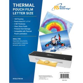 Royal Sovereign - Letter Size Thermal Laminating Pouches - 3mil - 100 Pack