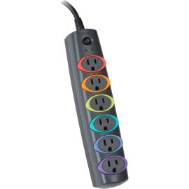 Kensington SmartSockets Surge Strip, 370 Joules, 6' Cord, 6 Power & 1 Phone Outlet, Color Coded