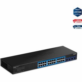 TRENDnet 28-Port Web Smart Switch, 24 x Gigabit Ports, 4 x 10G SFP+ Slots, High Speed Network Uplinks, 128 Gbps Switching Capacity, Network Ethernet Switch, 1U Rack Mountable, Black, TEG-30284