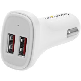 StarTech.com Dual Port USB Car Charger - White - High Power 24W/4.8A - 2 port USB Car Charger - Charge two tablets at once