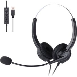 DUAL EAR HEADSET WITH MICROPHONE, NOISE CANCELLING, USB OR 3.5MM CONNECTION, MAX