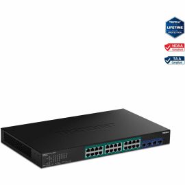 TRENDnet 28-Port Gigabit Web Smart PoE+ Switch with 24 Gigabit PoE+ Ports; TPE-30284; 4 x 10G SFP+ slots; 370W PoE power;VLAN; QoS; LACP; IPv4/IPv6 Static Routing