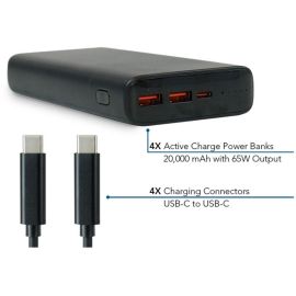 JAR SYSTEMS - ACTIVE CHARGE POWER BANKS, BLACK WITH USB-C TO USB-C CABLES - 4X 2