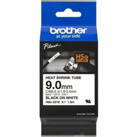 Brother HSe-221E Heat Shrink Tube Tape Cassette - Black on White, 9.0mm wide