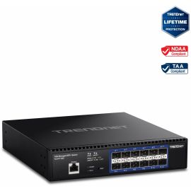 TRENDnet 12-Port 10G Layer 2 Managed SFP+ Switch, TL2-F7120, 12 x 10G SFP+ Ports, 240Gbps Switching Capacity, Supports 10GBASE-X / 1000BASE-FX SFP Fiber Modules, Lifetime Protection, Black