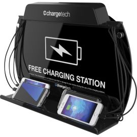 CHARGETECH WALL MOUNT/TABLE TOP CHARGING STATION. INCL. 8 BRAIDED CABLES - 3 APP