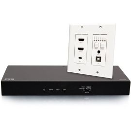 C2G HDBaseT Dual 4K HDMI Extender + USB C, 3.5mm and USB B to A over Cat - HDMI Wall Plate to Receiver Box - 4K 60Hz